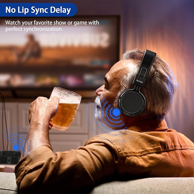 BESIGN BTH02 Wireless Headphones for TV Watching with Bluetooth Transmitter Charging Dock, TV Headphones Wireless for Seniors, Bluetooth Headsets, 100ft Range No Audio Delay
