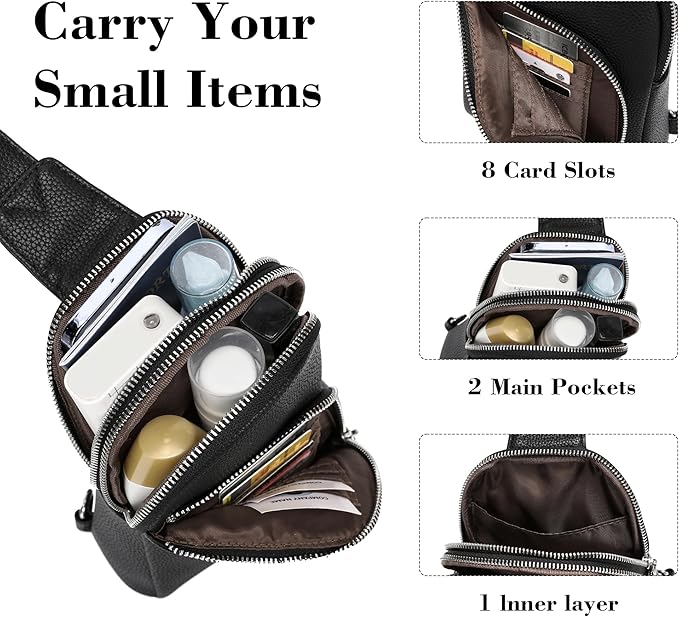 INICAT RFID Blocking Sling Bag Leather Crossbody Bags for Women Fanny Pack Cross Body for Woman Chest Bag for Travel 1.9L