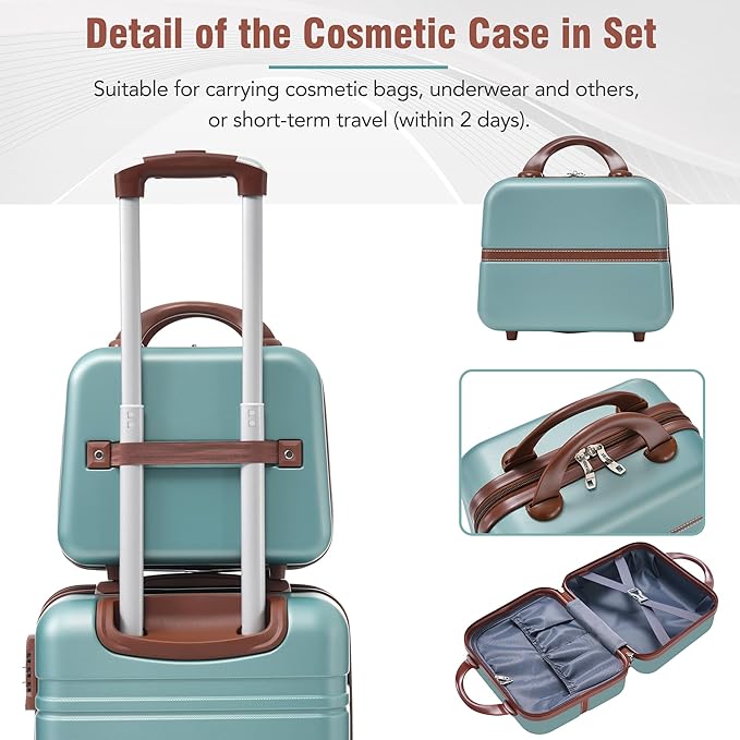 Merax Luggage Set 3 Piece Suitcase Set with Cosmetic Case Expandable Spinner Wheels Vintage Luggage Sets (Blue Green,20"+24"+28")