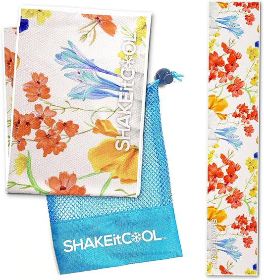 SHAKEitCOOL Original Cooling Towel – Be Cool in Style - Heat Relief, Soft, Lightweight, Sun Protection, Easy Clean - Perfect for Biking, Running, Yoga, Gym, Gardening - Flower