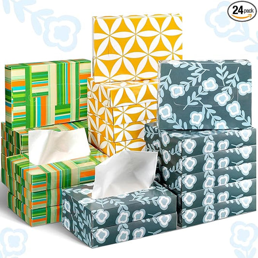 Yinder 24 Packs 960 Sheets Tissue Cube Car Facial Boxes Disposable Facial Travel Tissues Holder Soft Watercolor Boxes 2 Ply 40 Sheets for Wedding Household Car Kitchen Bathroom(Simple)