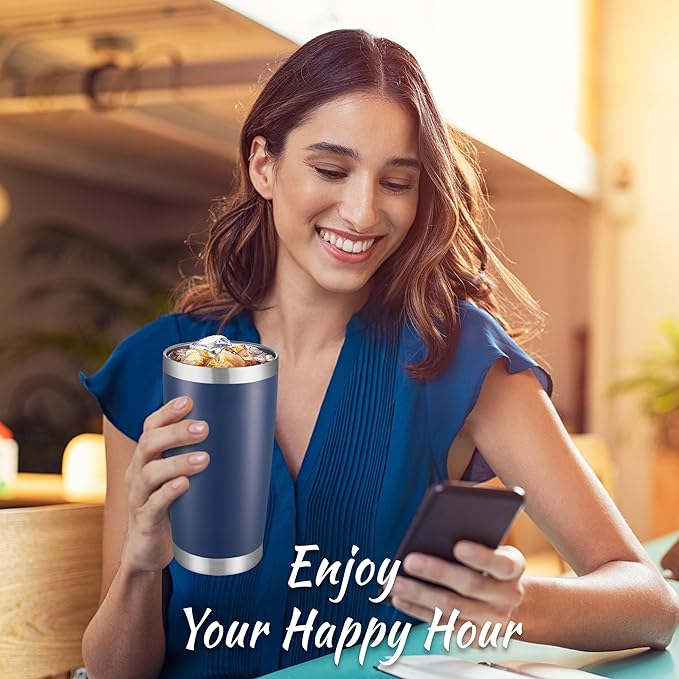 20 oz Tumblers Bulk Stainless Steel Tumbler with Lid Double Wall Vacuum Insulated Coffee Mug 20oz Powder Coated Cup for Hot and Cold Drinks, Navy, 6 pack