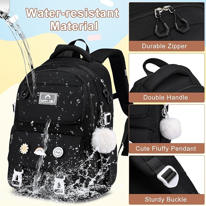 MOMUVO School Backpack Set for Girls,3pcs Bookbag with Lunch Box Pencil Case Kids School Bag Set