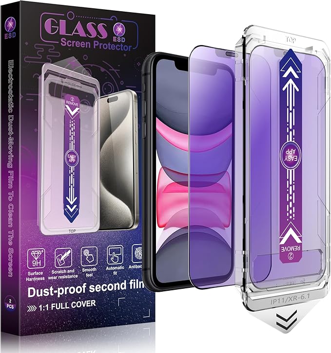 2 Pack Anti Blue Light Matte Screen Protector for iPhone 11 and iPhon XR 6.1-Inch Auto Dust Removal, No Bubbles, Tempered Glass Film, Easy Installation