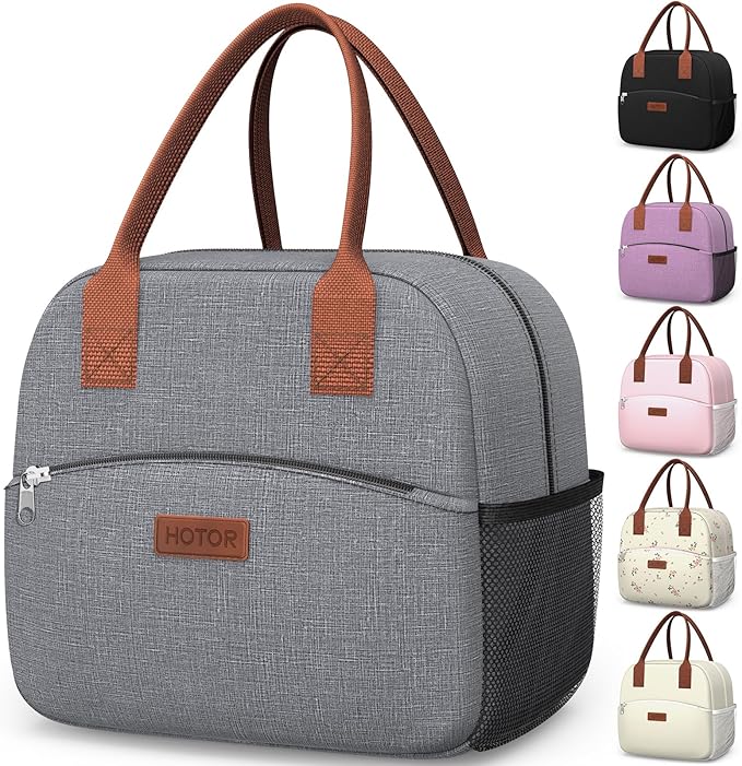 HOTOR Lunch Bag for Women & Men - Wear-Resistant & Leak-Proof Insulated Lunch Box with Large Capacity, Multi-Functional Cooler Bag for Office, Picnic, Grey, 12L, 12.20" x 6.30" x 10.20"