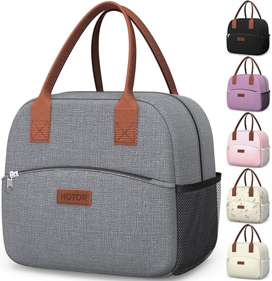 HOTOR Lunch Bag for Women & Men - Wear-Resistant & Leak-Proof Insulated Lunch Box with Large Capacity, Multi-Functional Cooler Bag for Office, Picnic, Grey, 12L, 12.20" x 6.30" x 10.20"