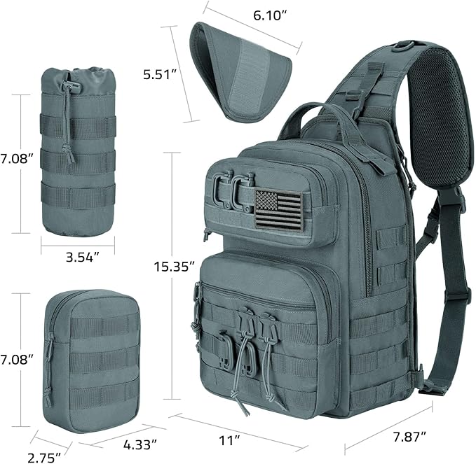 CVLIFE Tactical Sling Bag Backpack for Men Military Shoulder Sling Bag Molle Army Assault Detachable Tactical Bag with Bottle Holder Concealed Carry Daily Day Pack Work Bag for EDC Hiking, Grey