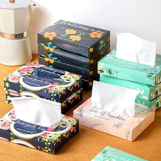 Yinder 24 Packs 960 Sheets Tissue Cube Car Facial Boxes Disposable Facial Travel Tissues Holder Soft Watercolor Boxes 2 Ply 40 Sheets for Wedding Household Car Kitchen Bathroom(Religious)