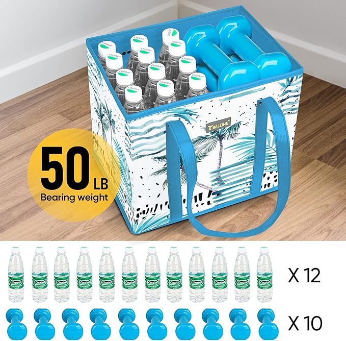 BALEINE 3Pk Reusable Grocery Bags, Foldable Shopping Bags for Groceries with Reinforced Bottom & Handles (Island Breeze)