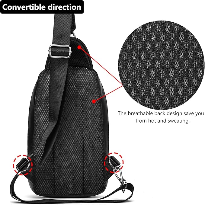 Genuine Leather Sling Bag Multi-pocket Chest Bag for Men Hiking Travel Daypack