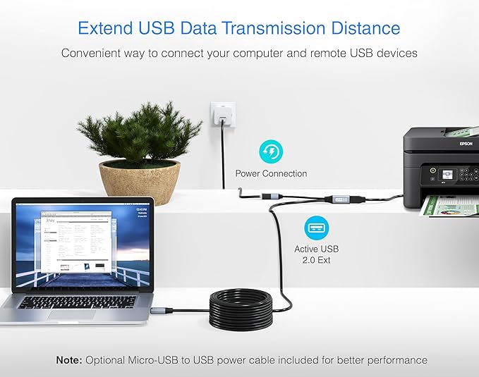 BlueRigger USB Extension Cable (100FT/30M, Long Active USB2.0 Extender, Male to Female Repeater, Data Transfer Cord)- for Game Consoles, Printer, Camera, Keyboard, Hard Drives