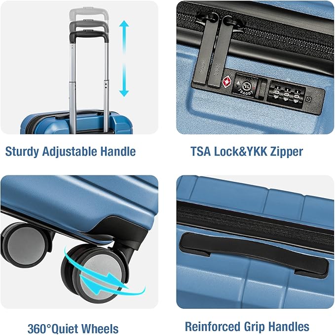 KYME Carry On Luggage 22x14x9 Airline Approved with TSA Lock Hard Shell Carry On Suitcase Lightweight Suitcases with Wheels Small Luggage for Men Women,Carry-On 20 Inch,Blue