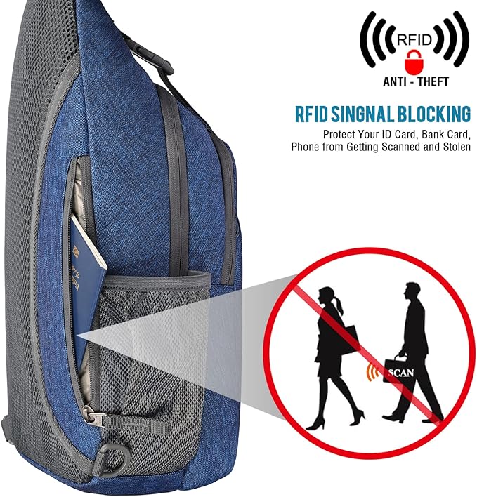G4Free Sling Bag RFID Blocking Sling Backpack Crossbody Chest Bag Daypack for Hiking Travel(Dark Blue)