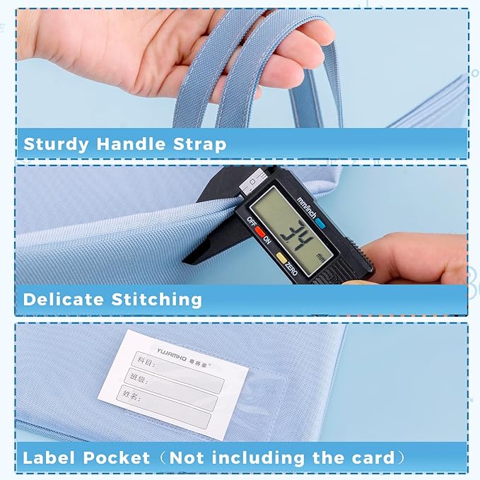 Pendancy Mesh Zipper Pouch A4 Size, Large Double Pocket Waterproof File Bag with Handle, 11x13.8 in Foldable Document Storage for Puzzle Project/Cross Stitch/Travel/Office（Advanced Blue）