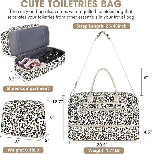 Travel Duffle Bag Weekender for Women - Carry-On Overnight Personal Item Bag with Shoe Compartment & Wet Pocket Large Weekend Tote Bags with Toiletry Hospital Bags for Labor and Delivery