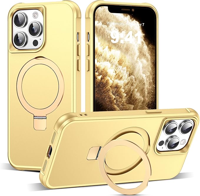 Compatible with iPhone 11 Pro Max Case with Invisible Magnetic O-Ring Stand Military-Grade Case for iPhone 11 ProMax 6.5" [Compatible with Mag-Safe][Great Grip Feeling], Gold
