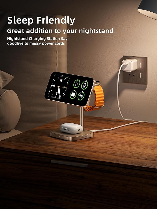 [Qi2 Certified ] LULULOOK 3 in 1 Charging Station with MagSafe, 15W QI2 Wireless Charger Stand Magnetic Charger for iPhone 17/16/15/14/13/12 Series, AirPods Pro/3/4, Apple Watch with 30W PD Adapter