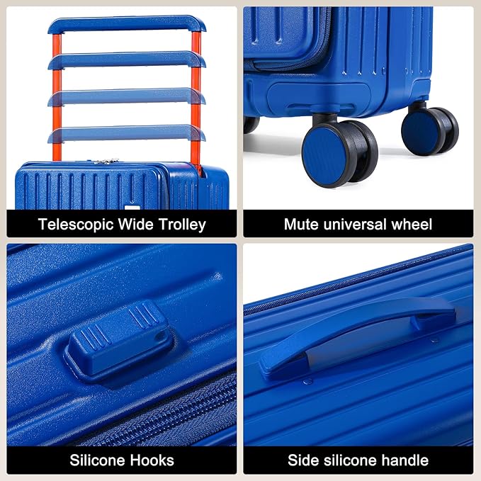 Joyway Hardshell Carry on Luggage with Front Pocket, Lightweight Hardside 20 Inch Suitcase with Spinner Wheels and TSA Lock (Blue, Carry on Luggage-20 Inch)