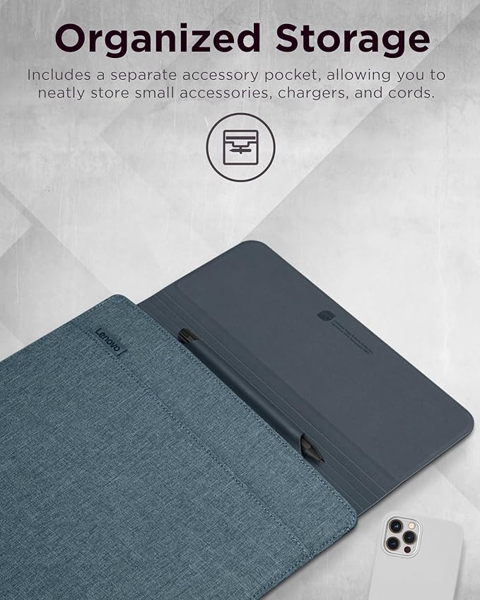 Lenovo Slim Laptop Sleeve 14 Inch Notebook/Tablet - Compatible with MacBook Air/Pro - Eco-Friendly Lightweight Case with Accessory Pocket & Magnetic Closure - Teal