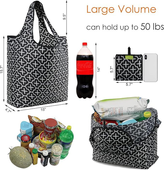 BeeGreen Reusable Gift Bags with Handles Geometry Design -Reusable Grocery Bags Pack of 6 Foldable Totes for Women - Machine Washable Polyester Shopping Bags for Women Travel (Collapsible)