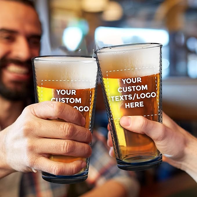 Custom Spiral Pint Glass 16 oz. Set of 100, Personalized Bulk Pack - Beer Glasses, Heavy Duty Drinkware - Blue