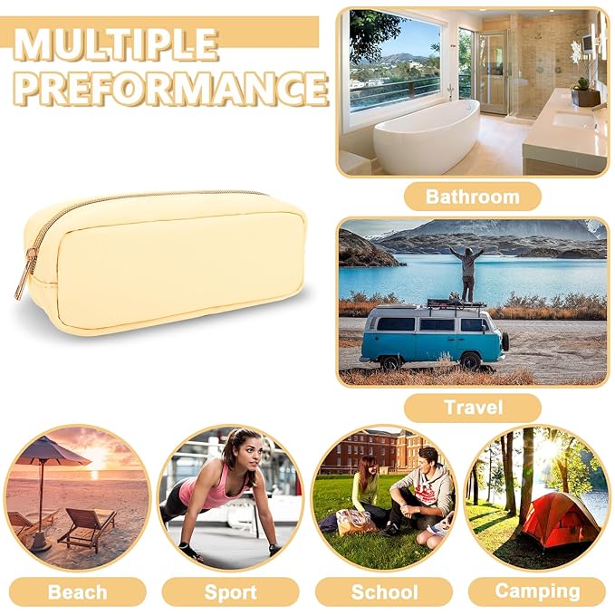 Small Pencil Case Makeup Bag for Purse, Cute Preppy Nylon Makeup Brush Bag with Zipper, Girls Portable Stationery Storage Case for Office School College (Slim-Sand)