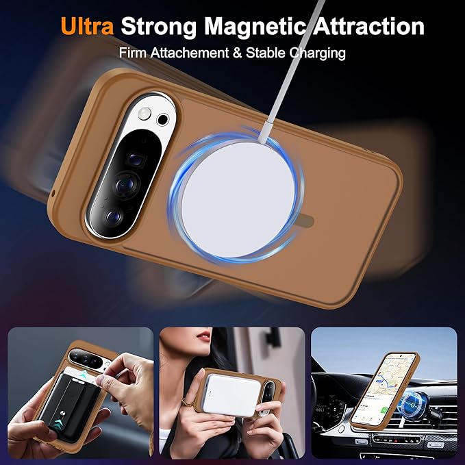 Compatible with Google Pixel 10 Pro XL Case with Magnetic [Compatible with Mag-Safe][Military Grade Drop Protection] Slim Translucent Matte Phone Case with Anti-Fingerprint Tech, Brown