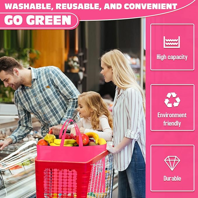 Windyun Reusable Grocery Bags Large Non Woven Shopping Bags with Handles Foldable Portable Tote Bulk, 16x6x12 Inch