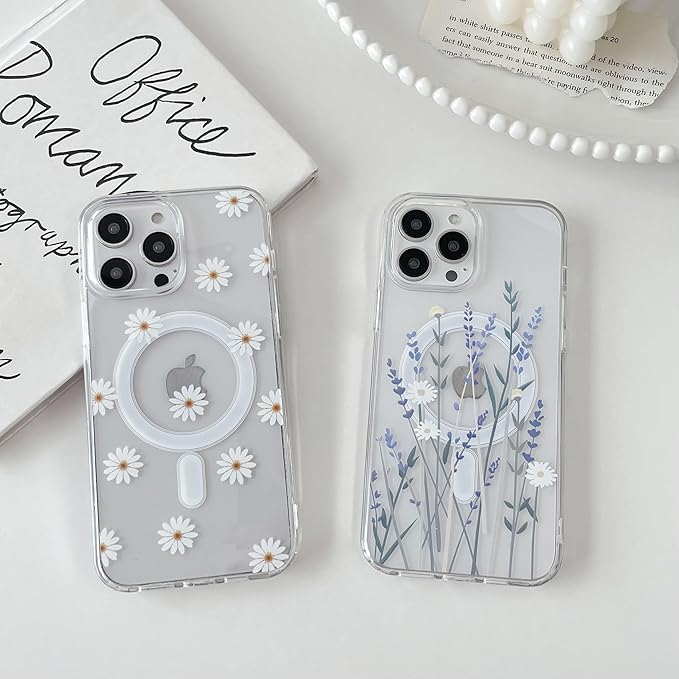 ZTOFERA for iPhone 13 Pro Max Magnetic Case Compatible with Magsafe,Aesthetic Floral Pattern Design Cute for Girl Women,Anti-Drop Protective Hard Phone Cover for iPhone 13 Pro Max-Daisy