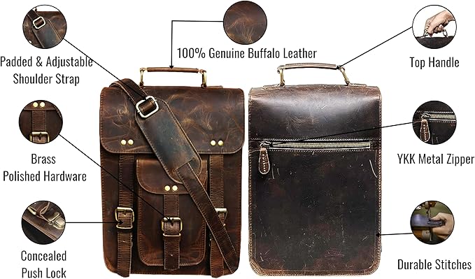 jaald Genuine Leather Messenger Bag Vintage Laptop Crossbody Bag Satchel Man Purse Shoulder Bag for man woman office bag