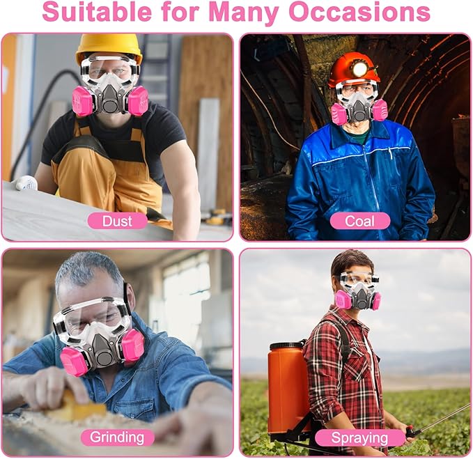 Respirator Mask for Chemicals With 60921 Filters, Chemical Respirator With Goggles, Half Face Gas Mask Perfect for Paint, Epoxy Resin, Dustproof, Woodworking, Organic Vapor, Sanding (With Goggle)