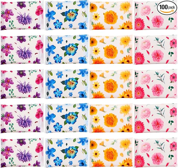 PerKoop 100 Pack Pocket Tissues Travel Slim Packs Small Facial Tissues Wallet Size Toilet Paper for Travel Guest Wedding Supplies, 4 Styles(Colorful Floral)