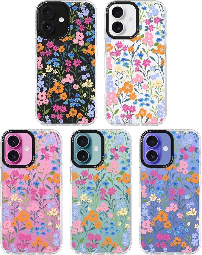 for iPhone 16 Case, Vibrant Garden Floral Pattern, Military-Grade Drop Protection, Cute Soft Slim TPU Protective Cover with Camera Lens Protection for Women & Girls
