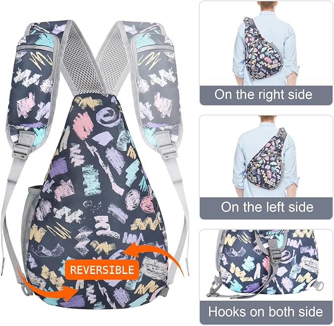 ZOMAKE Sling Bag,Small Crossbody Sling Backpack,Water Resistant Shoulder Daypack for Travel,Anti Thief Chest Bag for Hiking(Graffiti Black)