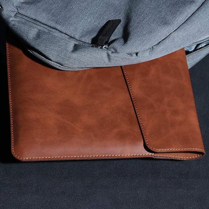 Leather Laptop Sleeve Compatible with MacBook Pro 16 Inch M4 M3 M2 M1 Pro/Max＆MacBook Air 15 Inch M4 M3 M2, Genuine Leather Protective Case Cover,Brown