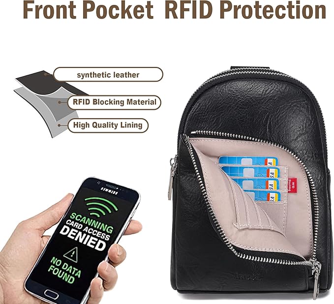 INICAT RFID Blocking Sling Bag Leather Crossbody Bags for Women Fanny Pack Cross Body for Woman Chest Bag for Travel 1.9L