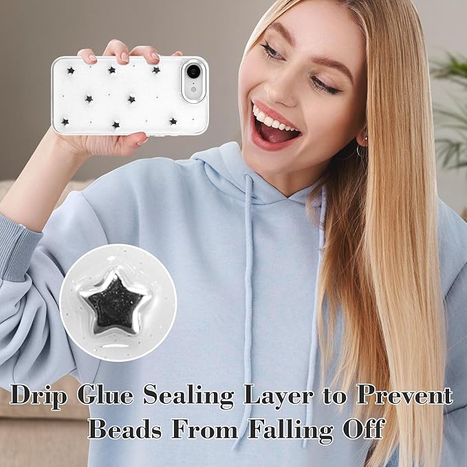 EYZUTAK Case for iPhone 16e, Bling Glitter 3D Stars Phone Case Cute Sparkly Crystal Clear Star Aesthetic Design Cover Slim Soft Durable TPU Transparent Protective Cover for Women Girls - Star