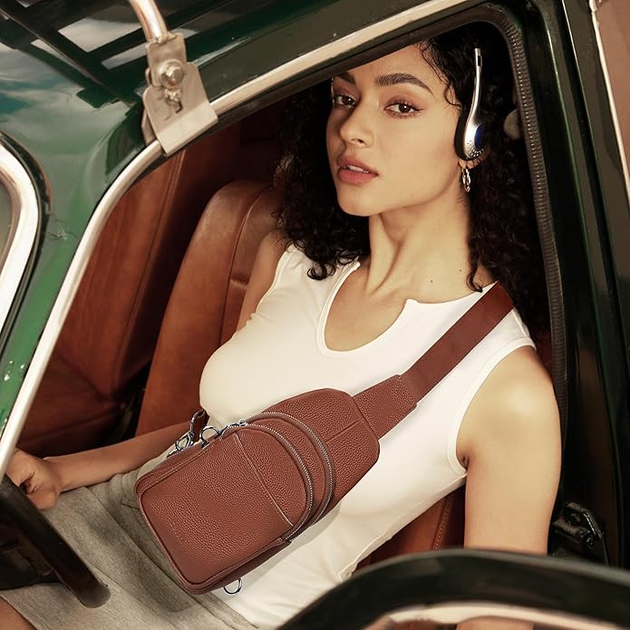 befen Genuine Leather Small Sling Bag for Women Anti-Theft Crossbody Chest Bags Fanny Packs for Travel with RFID Card Slots