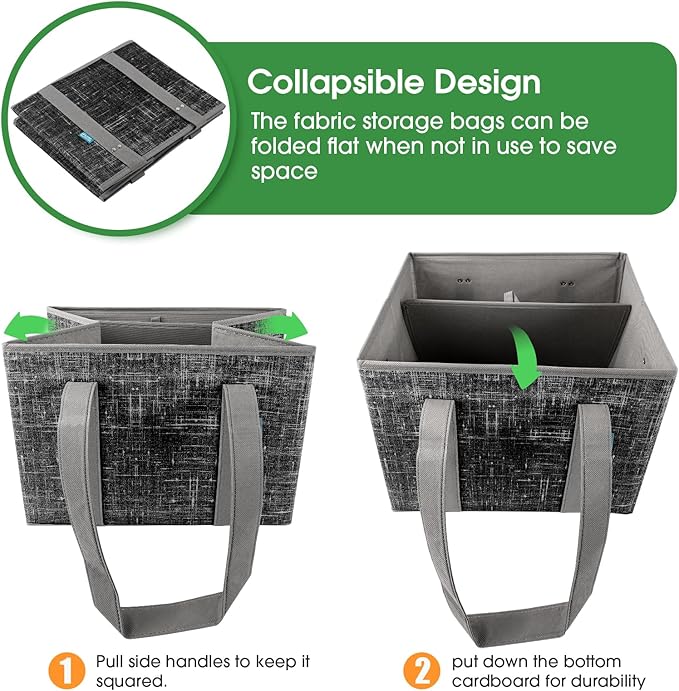 Fab totes Reusable Grocery Bags, Large Foldable Shopping Tote Bags with Reinforced Handles & Hard Bottom,Water Resistant Grocery Bags for kitchen,Picnic,6 Pack, Black