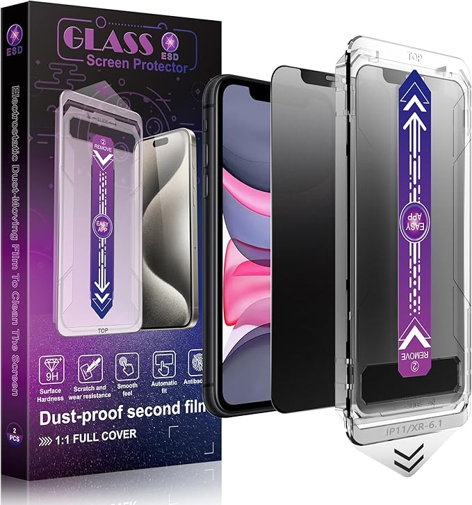 2 Pack Matte Privacy Screen Protector for iPhone 11 and iPhon XR 6.1-Inch Auto Dust Removal, No Bubbles,Anti-Spy Tempered Glass Film, Easy Installation