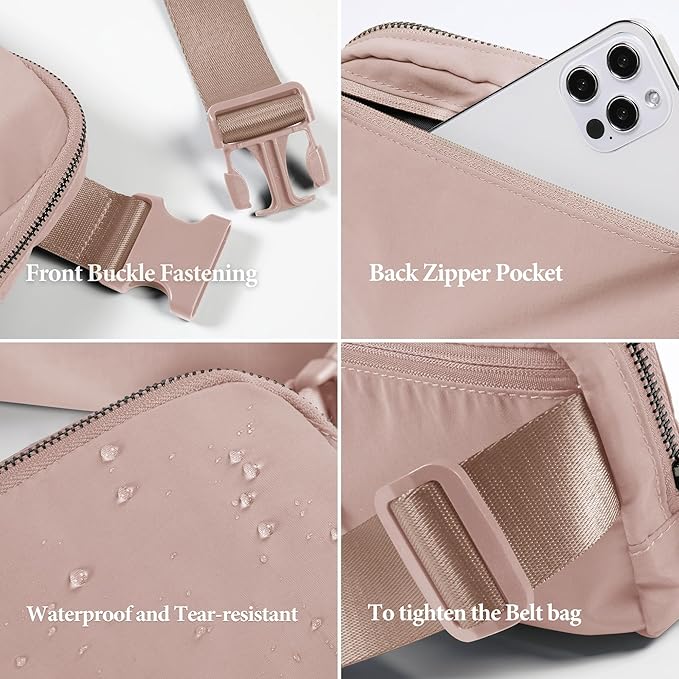 ODODOS Unisex Mini Belt Bag with Adjustable Strap Small Fanny Pack for Workout Running Traveling Hiking, Adobe Rose