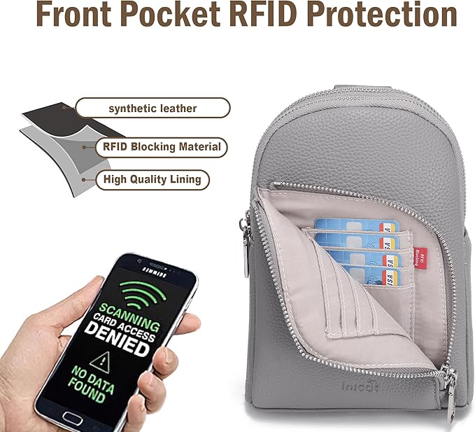 INICAT RFID Blocking Sling Bag Leather Crossbody Bags for Women Fanny Pack Cross Body for Woman Chest Bag for Travel 1.9L