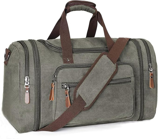 Sechunk Duffle Bag Canvas Large Outdoor Shoulder Bag Overnight Handbag Travel Tote Luggage Weekender Bag