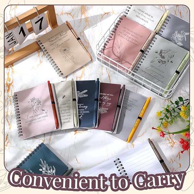 Kosiz 72 Pcs/36 Set Positive Affirmation Gifts Gratitude Spiral Notebooks with Pens Motivational Encouragement Notepads Daily Affirmations Journal for Women (Simple)
