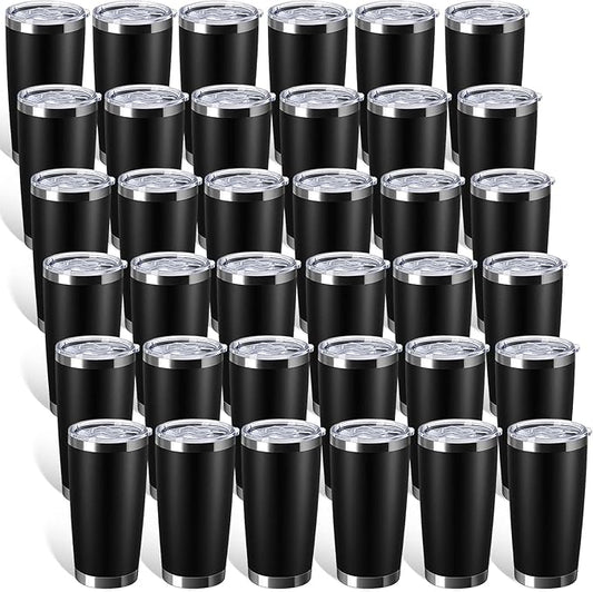 Sieral 36 Packs Stainless Steel Tumbler Bulk with Lid Vacuum Double Wall Insulated Travel Coffee Mug Powder Coated Tumbler Cup for Graduation Wedding Christmas Birthday Party(Black, 16 oz)