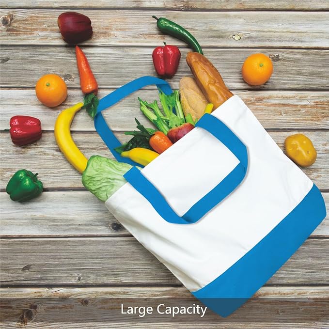 TOPDesign 3-Pack Super Strong Large 12oz Cotton Canvas Tote Bags, Reusable Grocery Shopping Cloth Bags, Fashionable Two-Tone Totes for Crafts, DIY Your Creative Designs