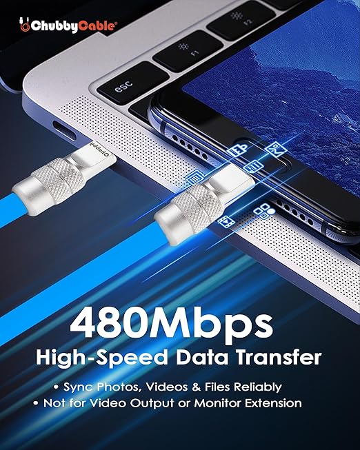 chubbycable Chubby 2.0 Fast Charging Cable Durable Soft Silicone USB C Cable 240W Extra Thick Charger Cord Compatible with iPhone 16/15 Series iPad, Light Blue, Type-C to Type-C, 3.3 FT