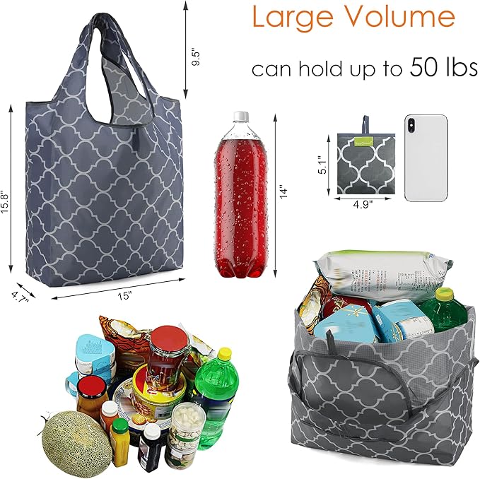 BeeGreen Reusable Shopping Bags for Groceries Reusable Gifts Bag - Grocery Bags Foldable 6 Pack Cute Holiday Cloth Bags With Handles - Large Tote Bag Bulk Heavy Duty Polyester Washable Geometry