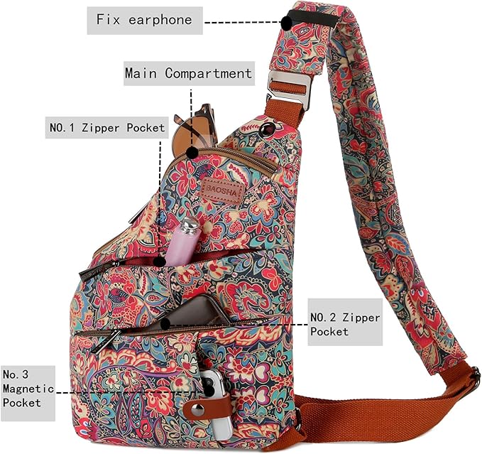 Women's Floral Small Sling Bag Anti Theft Travel purse Bag Crossbody Chest Shoulder Bag XB-16