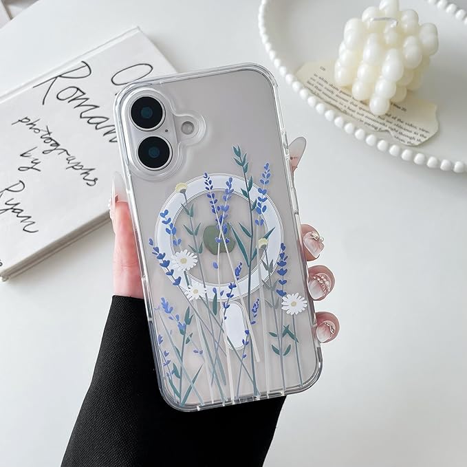 ZTOFERA for iPhone 16 Magnetic Case Compatible with Magsafe,Aesthetic Floral Pattern Design Cute for Girl Women,Anti-Drop Protective Hard Phone Cover for iPhone 16-Lavender